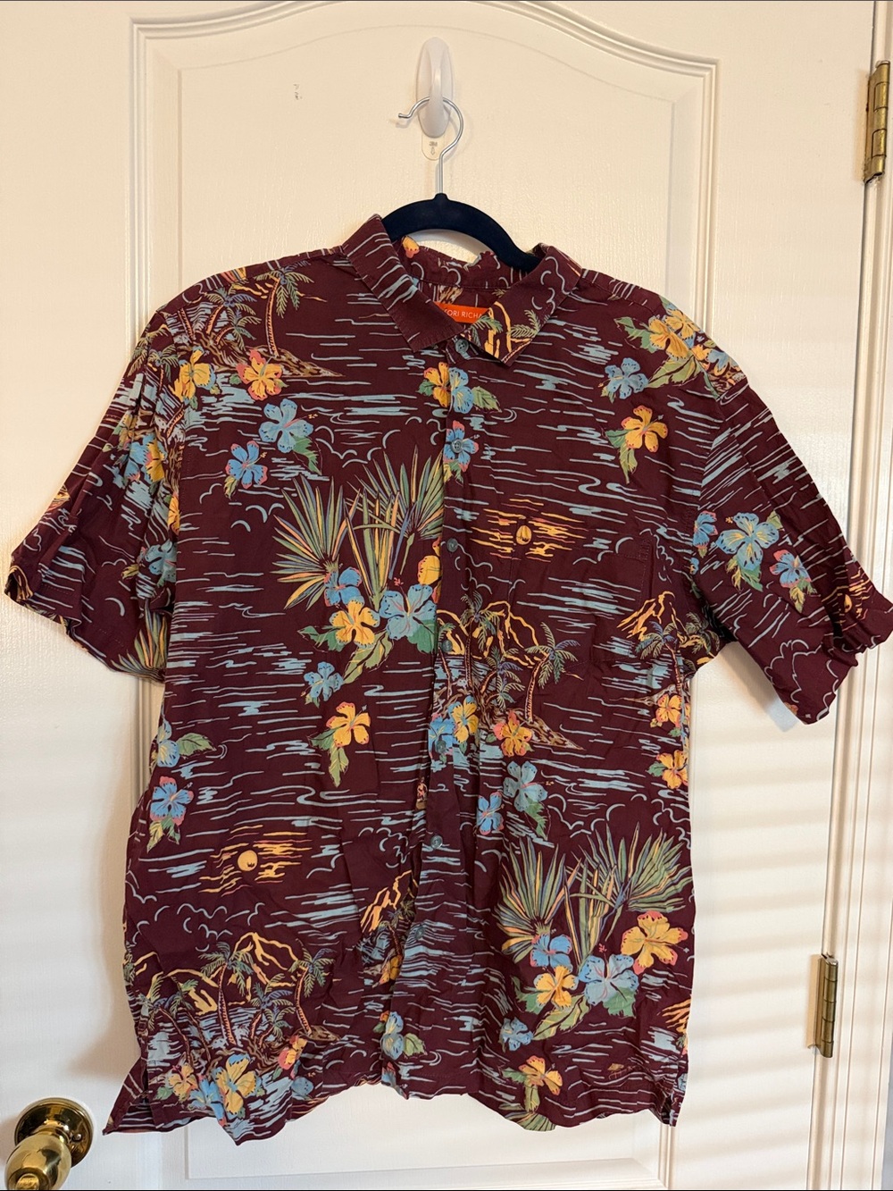 Tori Richard Burgundy Short-Sleeve Tropical Button-Down Shirt